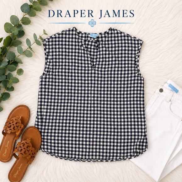 Draper James Tops - Draper James Navy & White Gingham Sleeveless Blouse Top Size Small